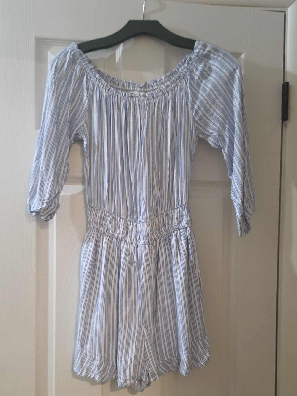 Blue & White Striped Off-Shoulder Dress Romper
